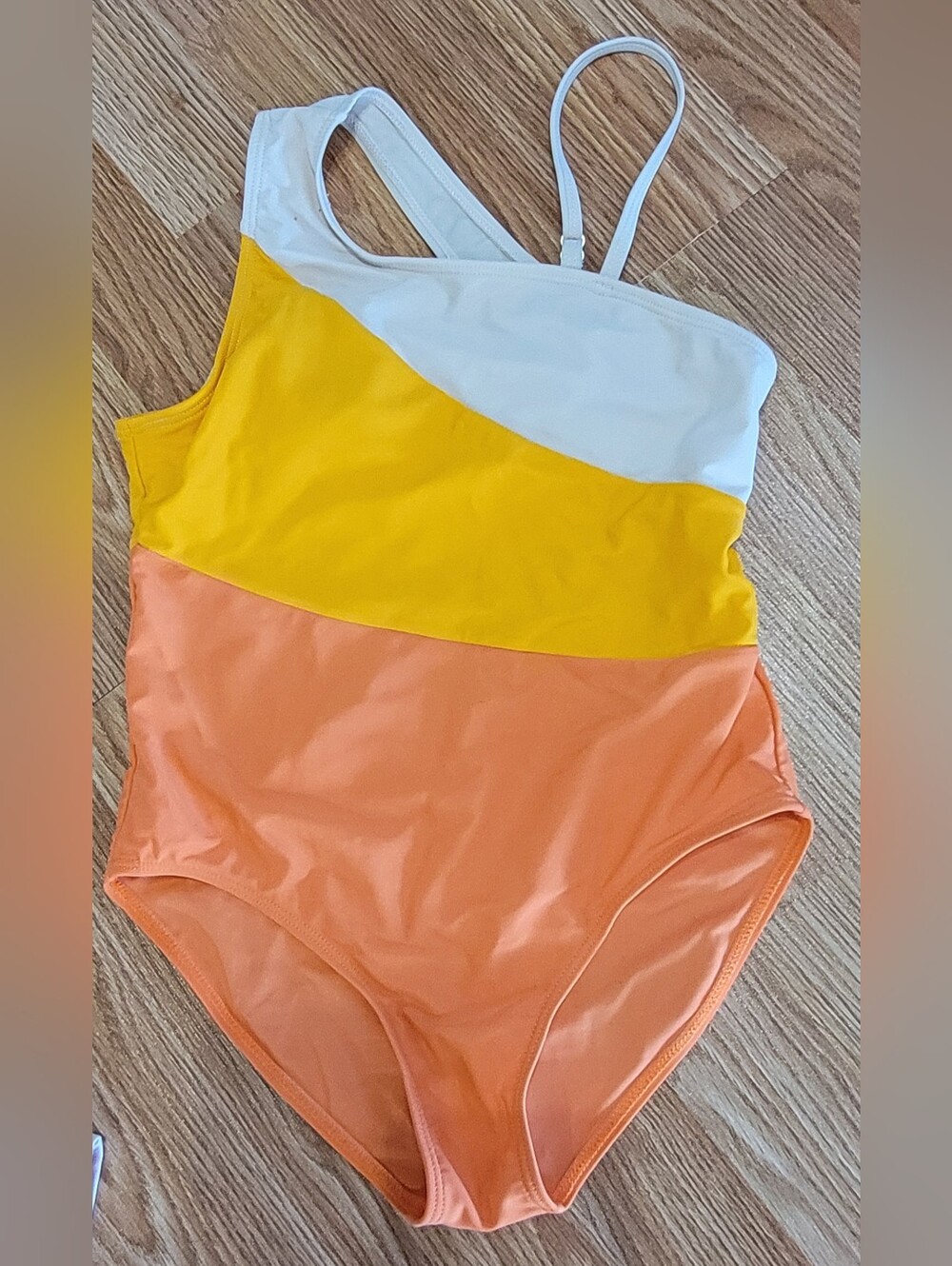 Colorblock One-Piece Swimsuit in White, Yellow & Peach In Girl's Size 10Y